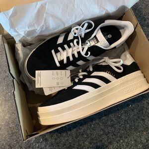 Adidas Black and White Platform Gazelle Sneakers